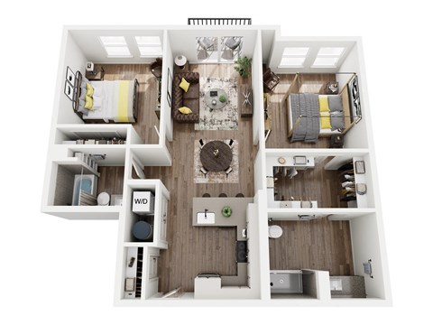 Floor plan for 2 beds, 2 baths, 1024 sqft